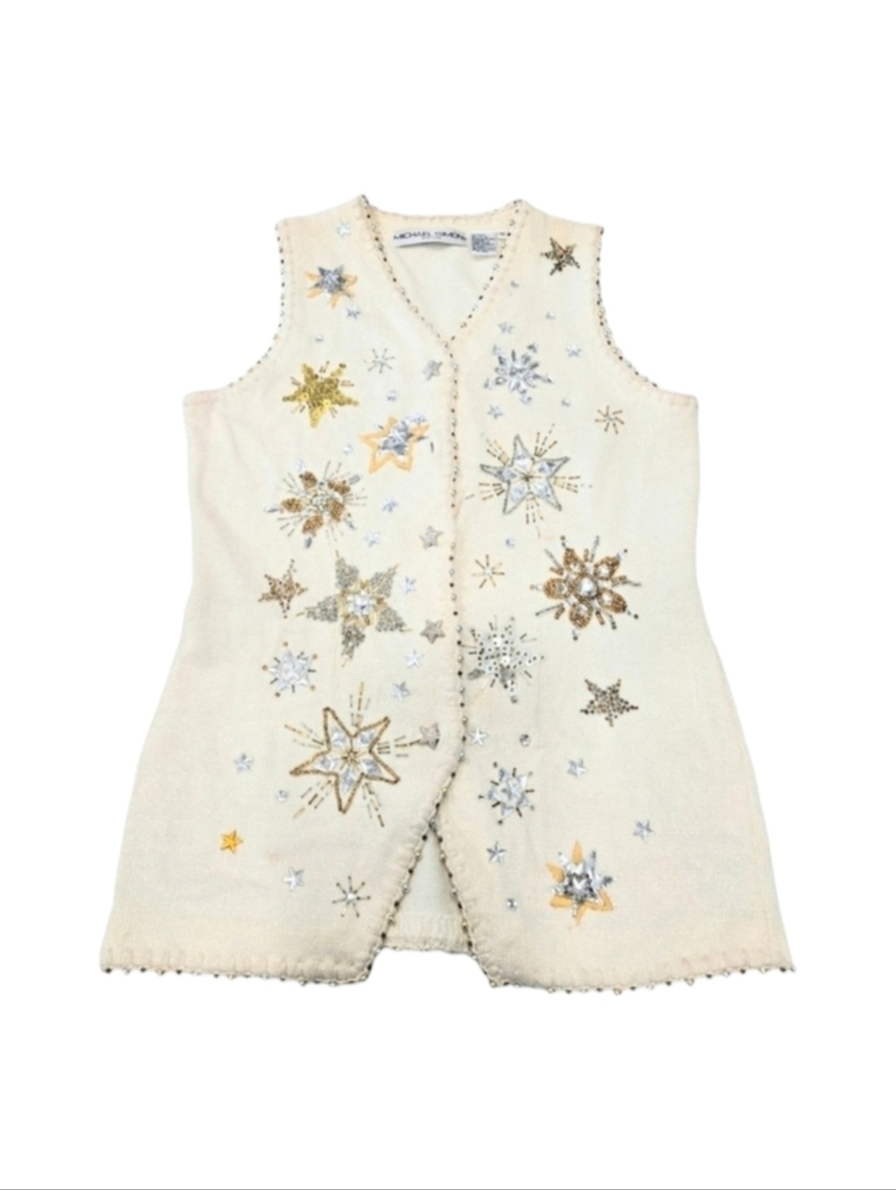 ✨2/$25 Michael Simon~VTG 90~Beaded~Celestial Star Snowflake~Vest~Y2K~MED